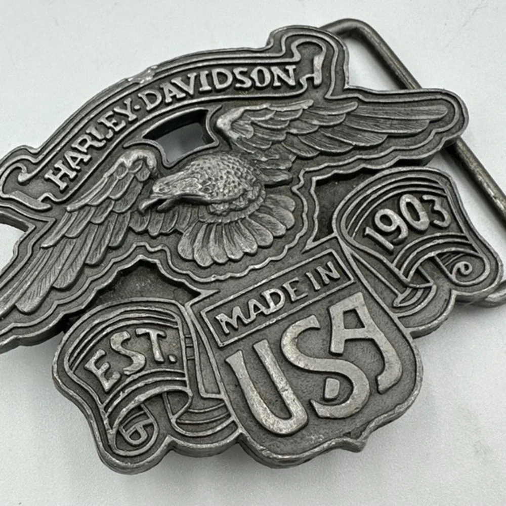 Harley Davidson Eagle Made in USA‎ Belt Buckle Vintage Pewter Moto